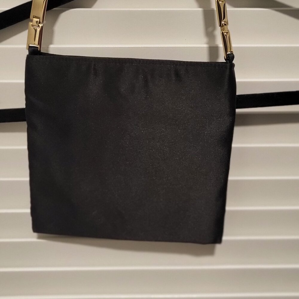 Lauren Ralph Lauren Black Satin Gold Accent, Small Clutch Purse (LIKE NEW)